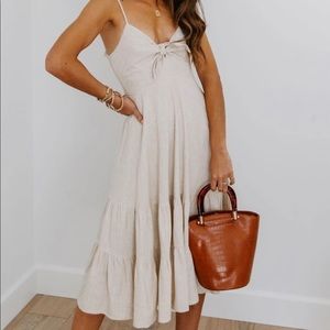 NWOT porter linen blend tie front midi dress